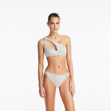 Calix Silver One Shoulder Mid Coverage Bikini Set | Moeva | Bikini Set | Each week unveils new pieces—luxury swimwear, fluid resort silhouettes, and elevated summer-to-evening essentials designed to carry you from coastal escapes to city nights.
