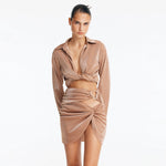 Indigo Bronze Asymmetric Ring-Drape Mini Skirt | Moeva | Skirt | Each week unveils new pieces—luxury swimwear, fluid resort silhouettes, and elevated summer-to-evening essentials designed to carry you from coastal escapes to city nights.