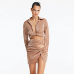 Greta Bronze Long Sleeve Tie Front Shirt | Moeva | Shirt | Each week unveils new pieces—luxury swimwear, fluid resort silhouettes, and elevated summer-to-evening essentials designed to carry you from coastal escapes to city nights.