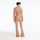 Greta Bronze Long Sleeve Tie Front Shirt and Izara Mid-Rise Flared Pants