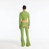 Greta Green Long Sleeve Tie Front Shirt and Izara Mid-Rise Flared Pants