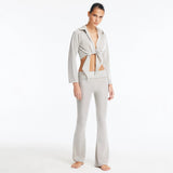 Greta Silver Long Sleeve Tie Front Shirt and Izara Mid-Rise Flared Pants
