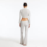 Greta Silver Long Sleeve Tie Front Shirt and Izara Mid-Rise Flared Pants