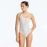 Rowan Silver One-Shoulder Swimsuit with Hoop Detail | Moeva | Swimsuit | Each week unveils new pieces—luxury swimwear, fluid resort silhouettes, and elevated summer-to-evening essentials designed to carry you from coastal escapes to city nights.