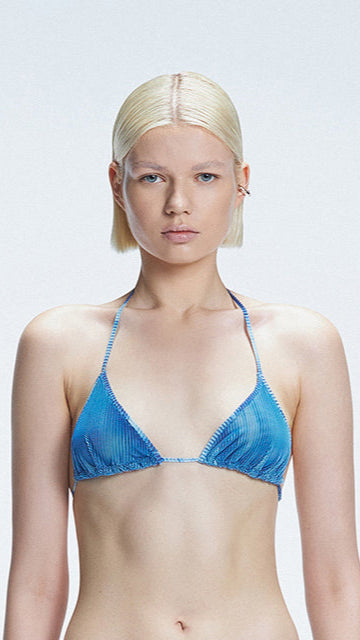 Hermione Blue Triangle 3D Bikini Top | Moeva | Bikini Top | Each week unveils new pieces—luxury swimwear, fluid resort silhouettes, and elevated summer-to-evening essentials designed to carry you from coastal escapes to city nights.