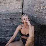 Gina Drewalowski-Clyde Black Bandeau High Waist Satin Bikini Set | Moeva | Bikini Sets | Each week unveils new pieces—luxury swimwear, fluid resort silhouettes, and elevated summer-to-evening essentials designed to carry you from coastal escapes to city nights.