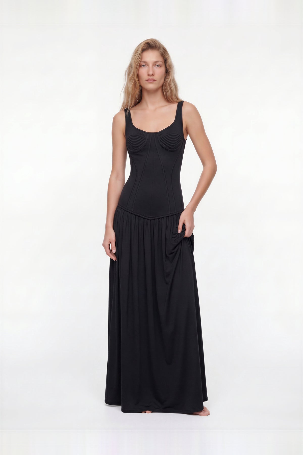 Isabella Black Scoop Neck Corset-Style Maxi Dress by Moeva | Dress from MOEVA's luxury swimwear and resortwear collection, perfect for beach days, resort escapes and summer styling.