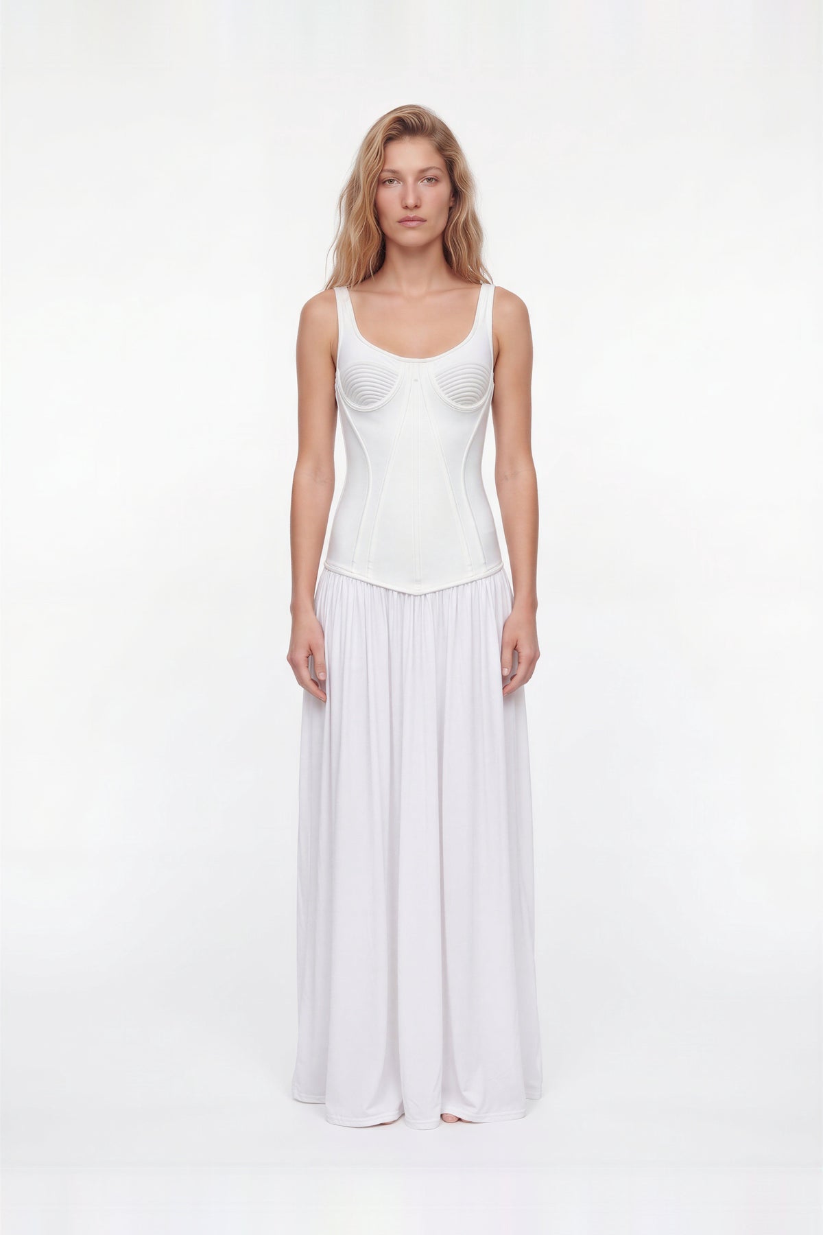 Isabella White Scoop Neck Corset-Style Maxi Dress by Moeva | Dress from MOEVA's luxury swimwear and resortwear collection, perfect for beach days, resort escapes and summer styling.