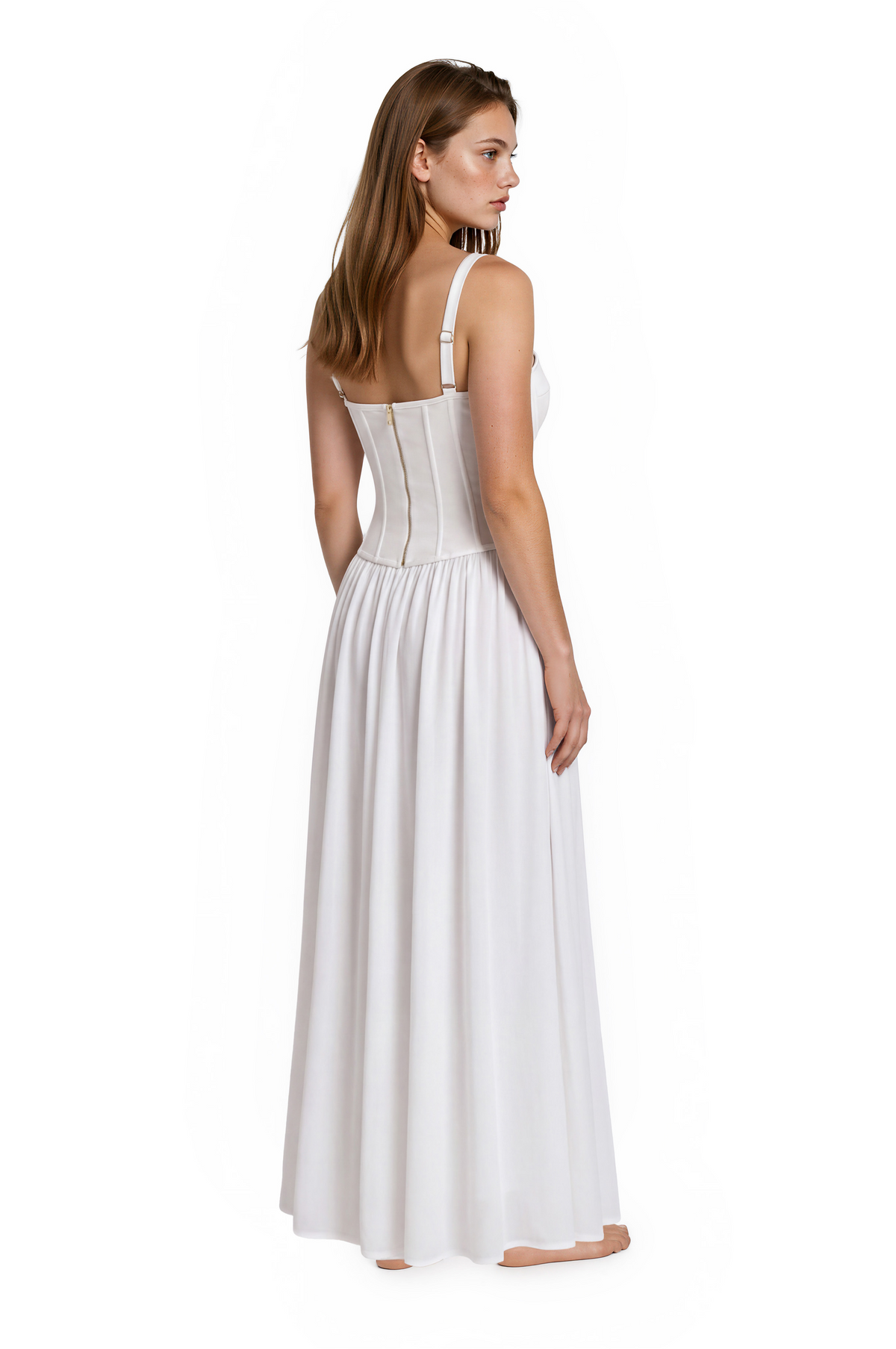 Isabella White Scoop Neck Corset-Style Maxi Dress by Moeva | Dress from MOEVA's luxury swimwear and resortwear collection, perfect for beach days, resort escapes and summer styling.