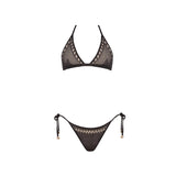 Isola Black Metallic Knit Triangle Low Waist Bikini Set | Moeva | Bikini Top | Each week unveils new pieces—luxury swimwear, fluid resort silhouettes, and elevated summer-to-evening essentials designed to carry you from coastal escapes to city nights.