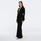 Itzel Black Knitted Mesh Long-Sleeve Kaftan | Moeva | Kaftan | Each week unveils new pieces—luxury swimwear, fluid resort silhouettes, and elevated summer-to-evening essentials designed to carry you from coastal escapes to city nights.