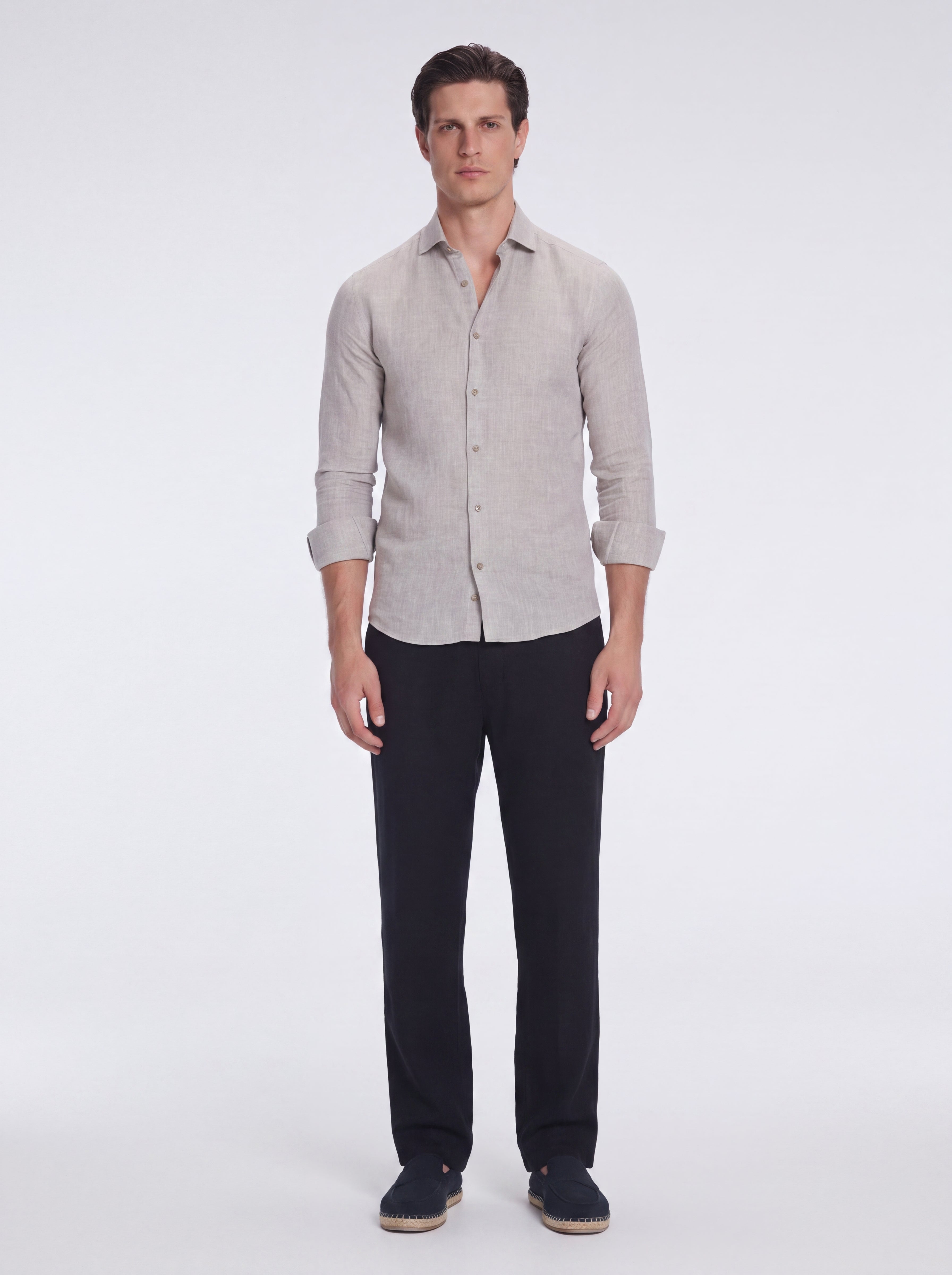 James Grey Linen Slim-Fit Shirt | Moeva | Shirt | Each week unveils new pieces—luxury swimwear, fluid resort silhouettes, and elevated summer-to-evening essentials designed to carry you from coastal escapes to city nights.