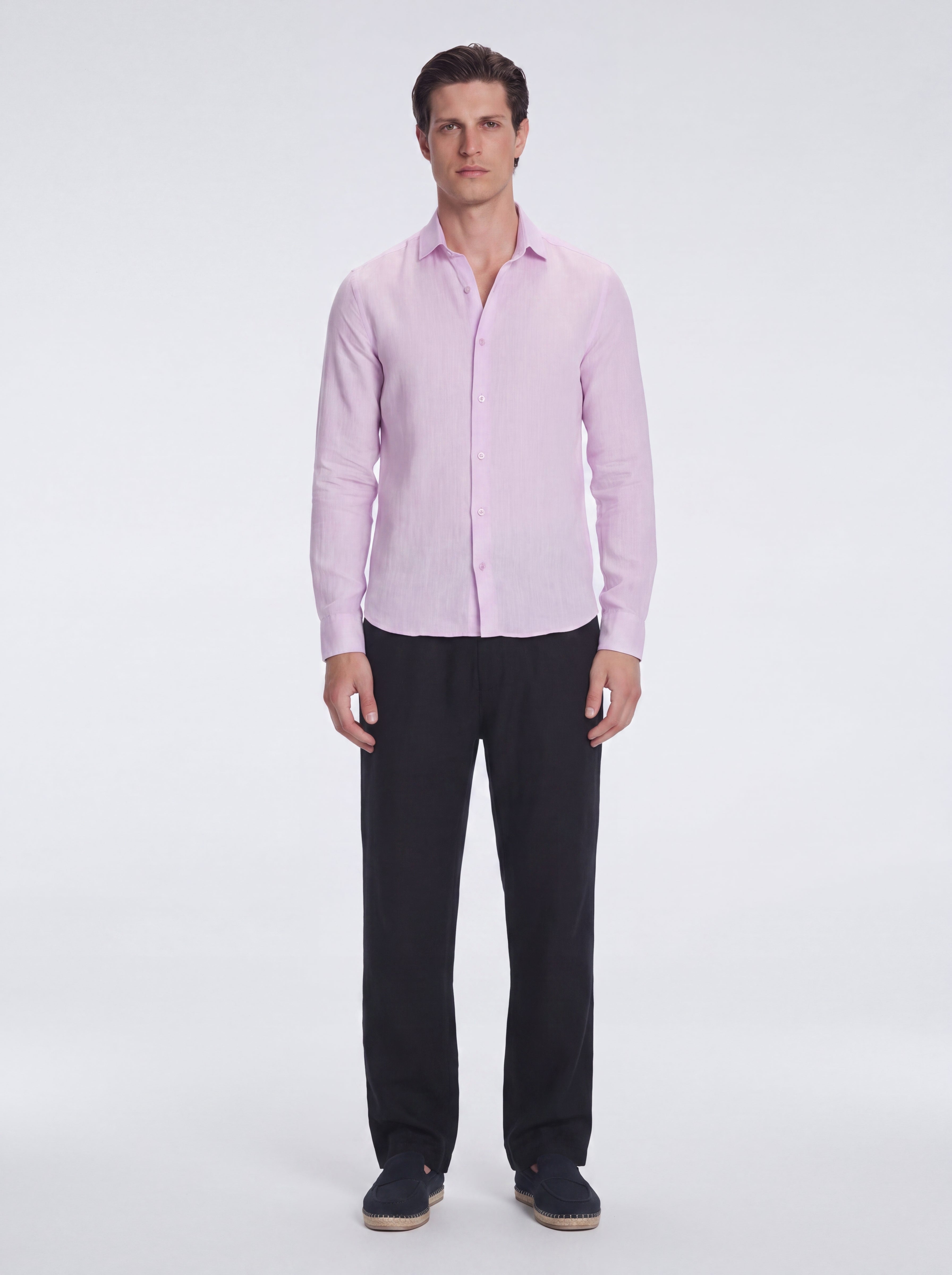 James Pink Linen Slim-Fit Shirt | Moeva | Shirt | Each week unveils new pieces—luxury swimwear, fluid resort silhouettes, and elevated summer-to-evening essentials designed to carry you from coastal escapes to city nights.