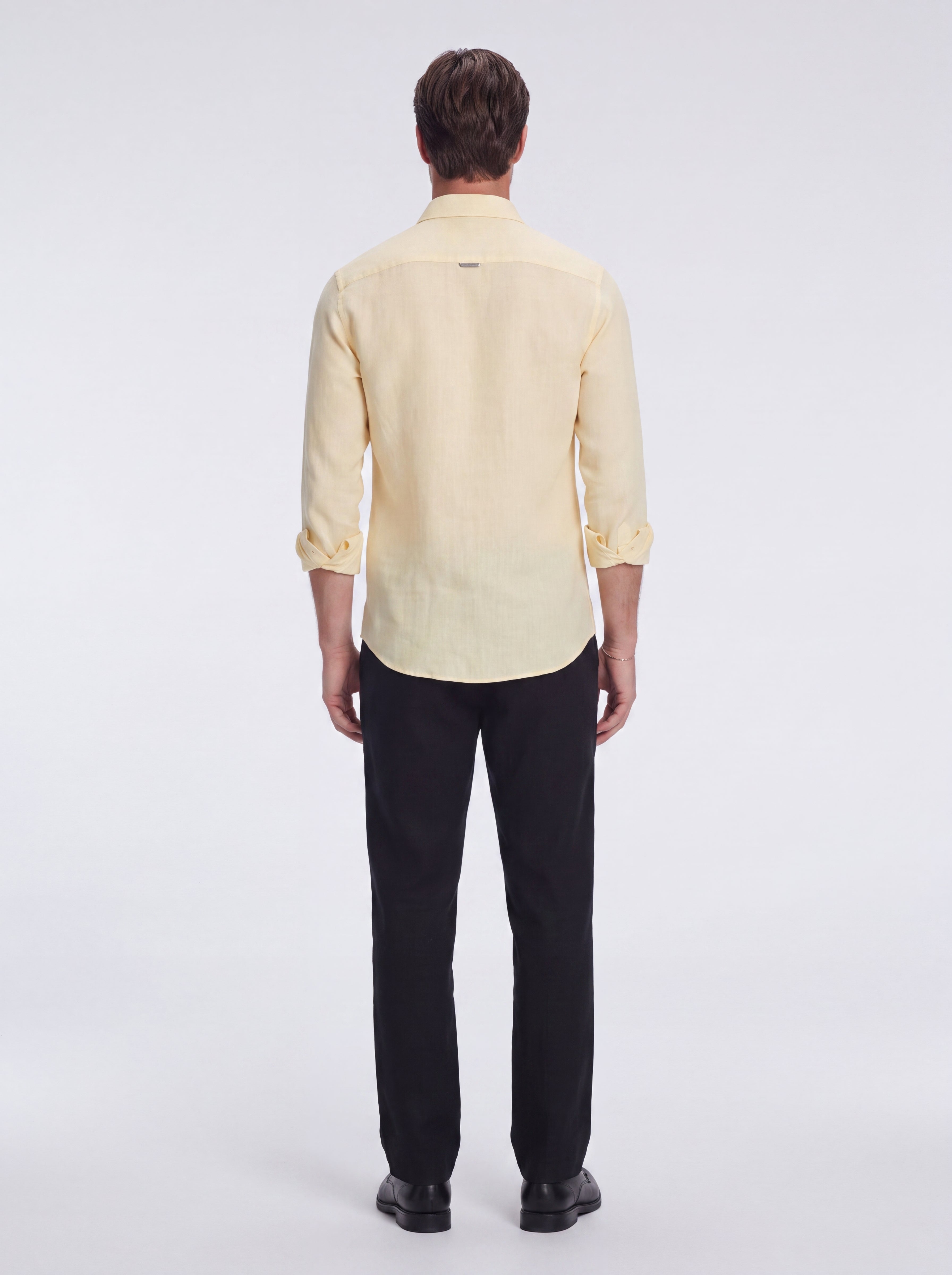 James Yellow Linen Slim-Fit Shirt | Moeva | Shirt | Each week unveils new pieces—luxury swimwear, fluid resort silhouettes, and elevated summer-to-evening essentials designed to carry you from coastal escapes to city nights.