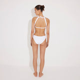 Jolanda White Halter Monokini | Moeva | Swimsuit | Each week unveils new pieces—luxury swimwear, fluid resort silhouettes, and elevated summer-to-evening essentials designed to carry you from coastal escapes to city nights.