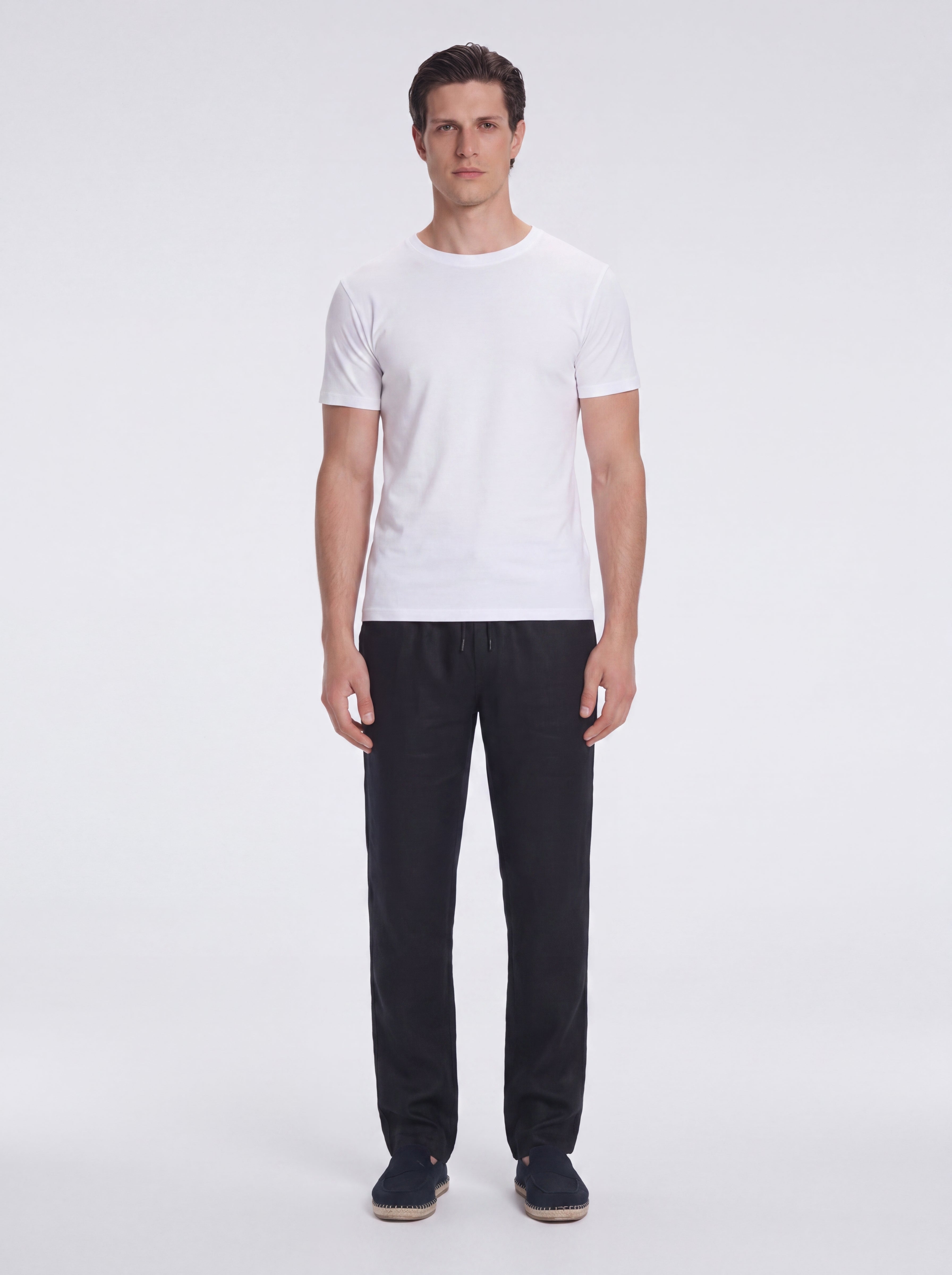 Joseph Black Linen Straight-Leg Pants | Moeva | Pants | Each week unveils new pieces—luxury swimwear, fluid resort silhouettes, and elevated summer-to-evening essentials designed to carry you from coastal escapes to city nights.