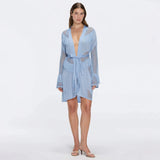 Kenga Knitted Knee-Length Long-Sleeve Belted Baby Blue Kaftan | Moeva | Kaftan | Each week unveils new pieces—luxury swimwear, fluid resort silhouettes, and elevated summer-to-evening essentials designed to carry you from coastal escapes to city nights.