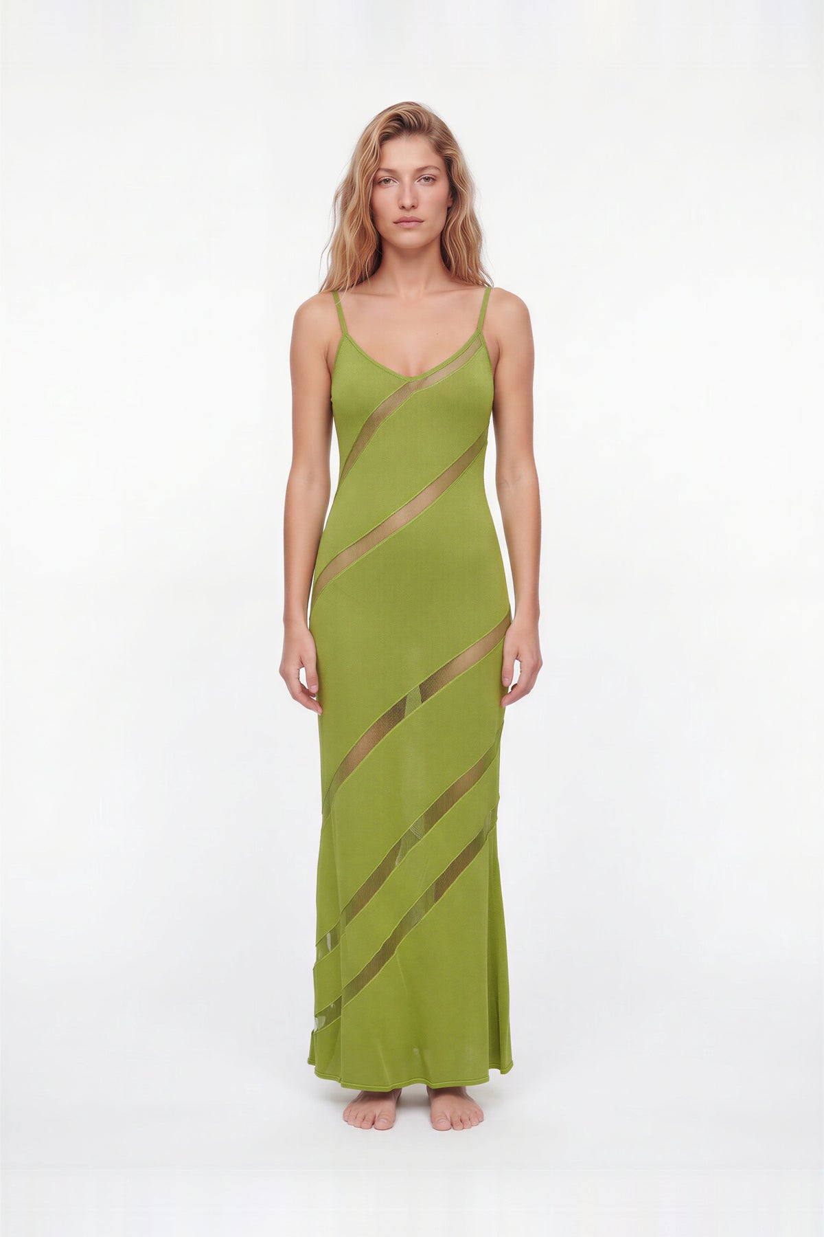 Kiria Green Sheer Panel Maxi Dress