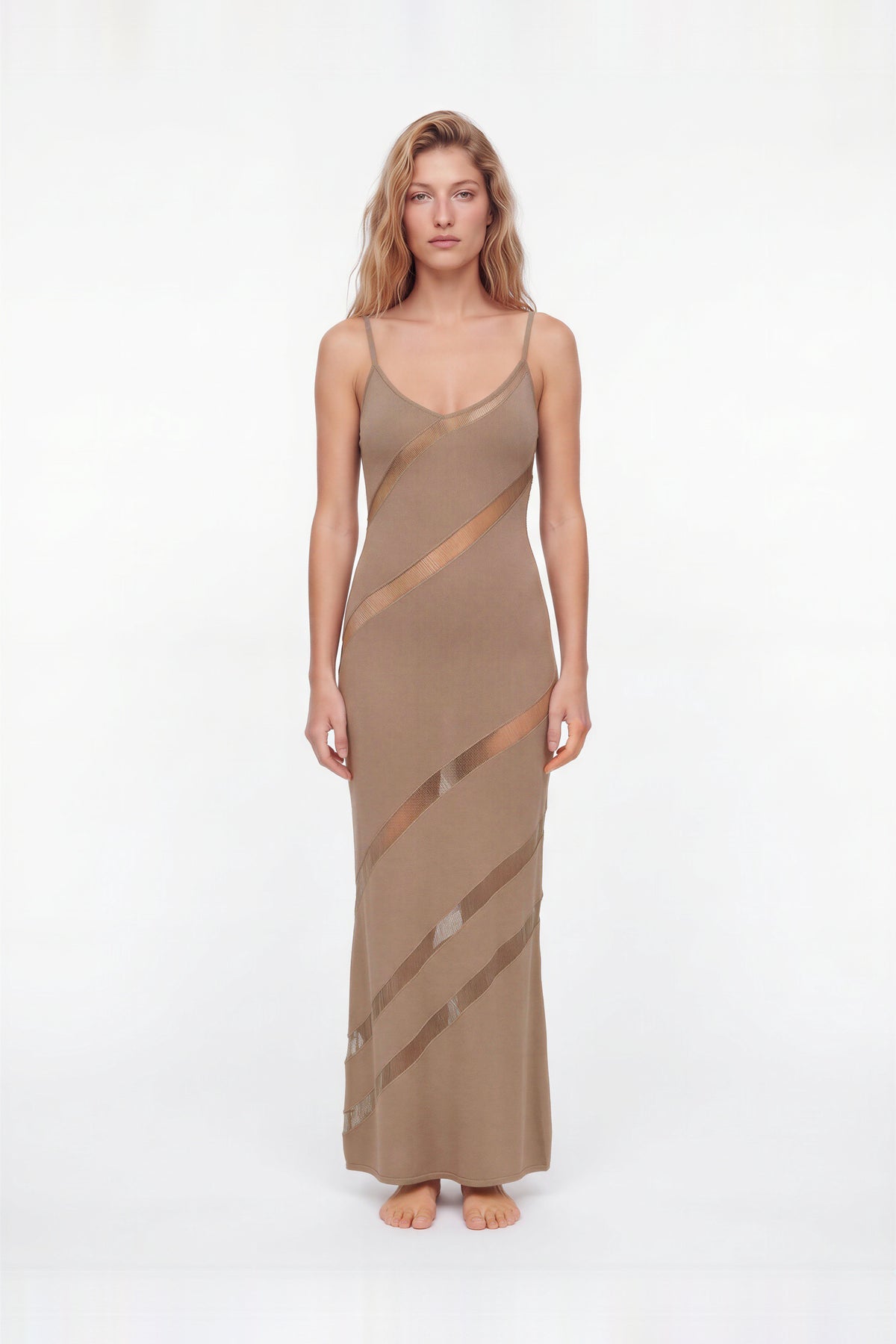 Kiria Nude Sheer Panel Maxi Dress