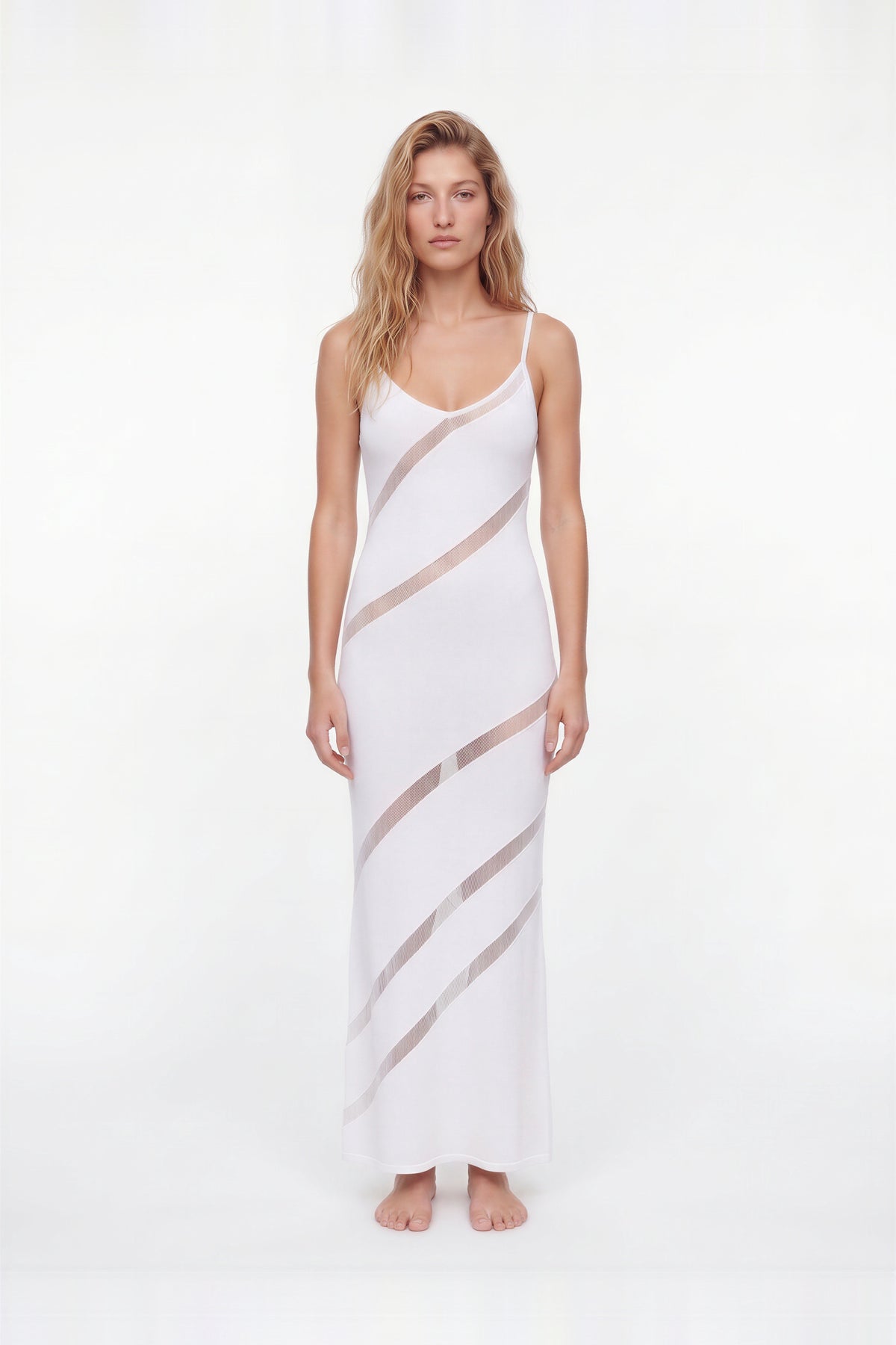 Kiria White Sheer Panel Maxi Dress