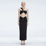 Lane One-Shoulder Black Crop Top and Esmeralda Maxi Skirt with Front Ruched Detail | Moeva | Set | Each week unveils new pieces—luxury swimwear, fluid resort silhouettes, and elevated summer-to-evening essentials designed to carry you from coastal escapes to city nights.