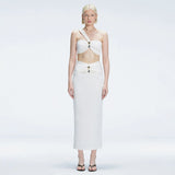 Lane One-Shoulder Black Crop Top and Esmeralda Maxi Skirt with Front Ruched Detail | Moeva | Set | Each week unveils new pieces—luxury swimwear, fluid resort silhouettes, and elevated summer-to-evening essentials designed to carry you from coastal escapes to city nights.