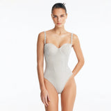Lennox Silver Underwired Corset Swimsuit with Embellished Straps | Moeva | Swimsuit | Each week unveils new pieces—luxury swimwear, fluid resort silhouettes, and elevated summer-to-evening essentials designed to carry you from coastal escapes to city nights.