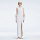 Louisa White Halter Knit Maxi Dress with Slit Detail | Moeva | Dress | Each week unveils new pieces—luxury swimwear, fluid resort silhouettes, and elevated summer-to-evening essentials designed to carry you from coastal escapes to city nights.