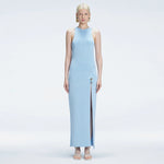 Louisa Blue Halter Knit Maxi Dress with Slit Detail | Moeva | Dress | Each week unveils new pieces—luxury swimwear, fluid resort silhouettes, and elevated summer-to-evening essentials designed to carry you from coastal escapes to city nights.