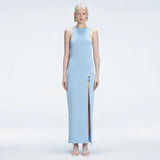 Louisa Blue Halter Knit Maxi Dress with Slit Detail | Moeva | Dress | Each week unveils new pieces—luxury swimwear, fluid resort silhouettes, and elevated summer-to-evening essentials designed to carry you from coastal escapes to city nights.