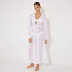 Lula Silk Blouson-Sleeve Belted Sheer White Maxi Dress | Moeva | Dress | Each week unveils new pieces—luxury swimwear, fluid resort silhouettes, and elevated summer-to-evening essentials designed to carry you from coastal escapes to city nights.