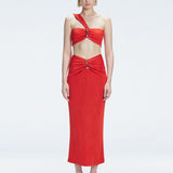 Esmeralda Red Maxi Skirt with Front Ruched Detail | Moeva | Skirt | Each week unveils new pieces—luxury swimwear, fluid resort silhouettes, and elevated summer-to-evening essentials designed to carry you from coastal escapes to city nights.