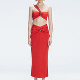 Esmeralda Red Maxi Skirt with Front Ruched Detail | Moeva | Skirt | Each week unveils new pieces—luxury swimwear, fluid resort silhouettes, and elevated summer-to-evening essentials designed to carry you from coastal escapes to city nights.