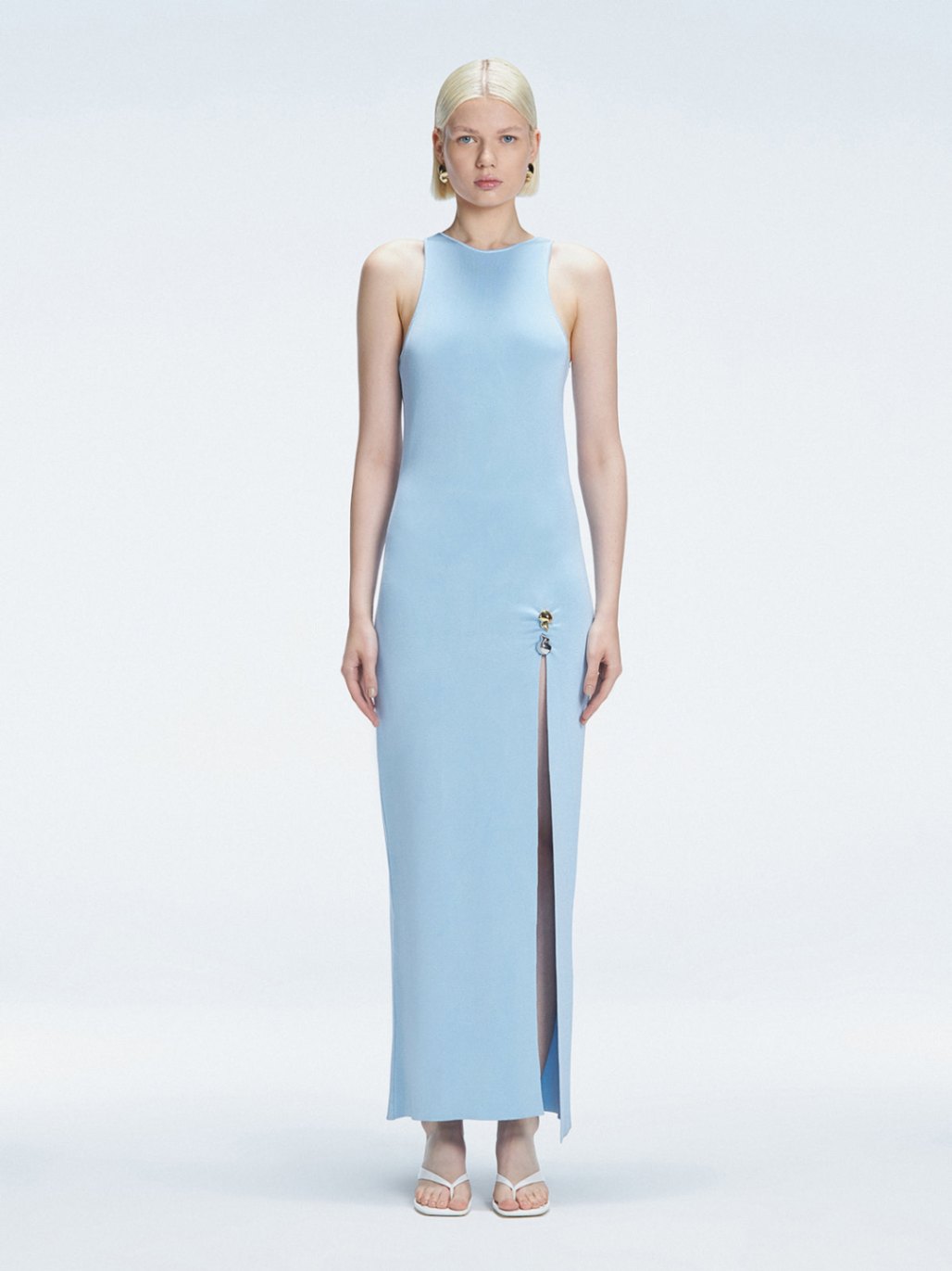 Elvira Jain - Louisa Halter Neck Blue Maxi Dress with Slit Detail | Moeva | Dress | Each week unveils new pieces—luxury swimwear, fluid resort silhouettes, and elevated summer-to-evening essentials designed to carry you from coastal escapes to city nights.