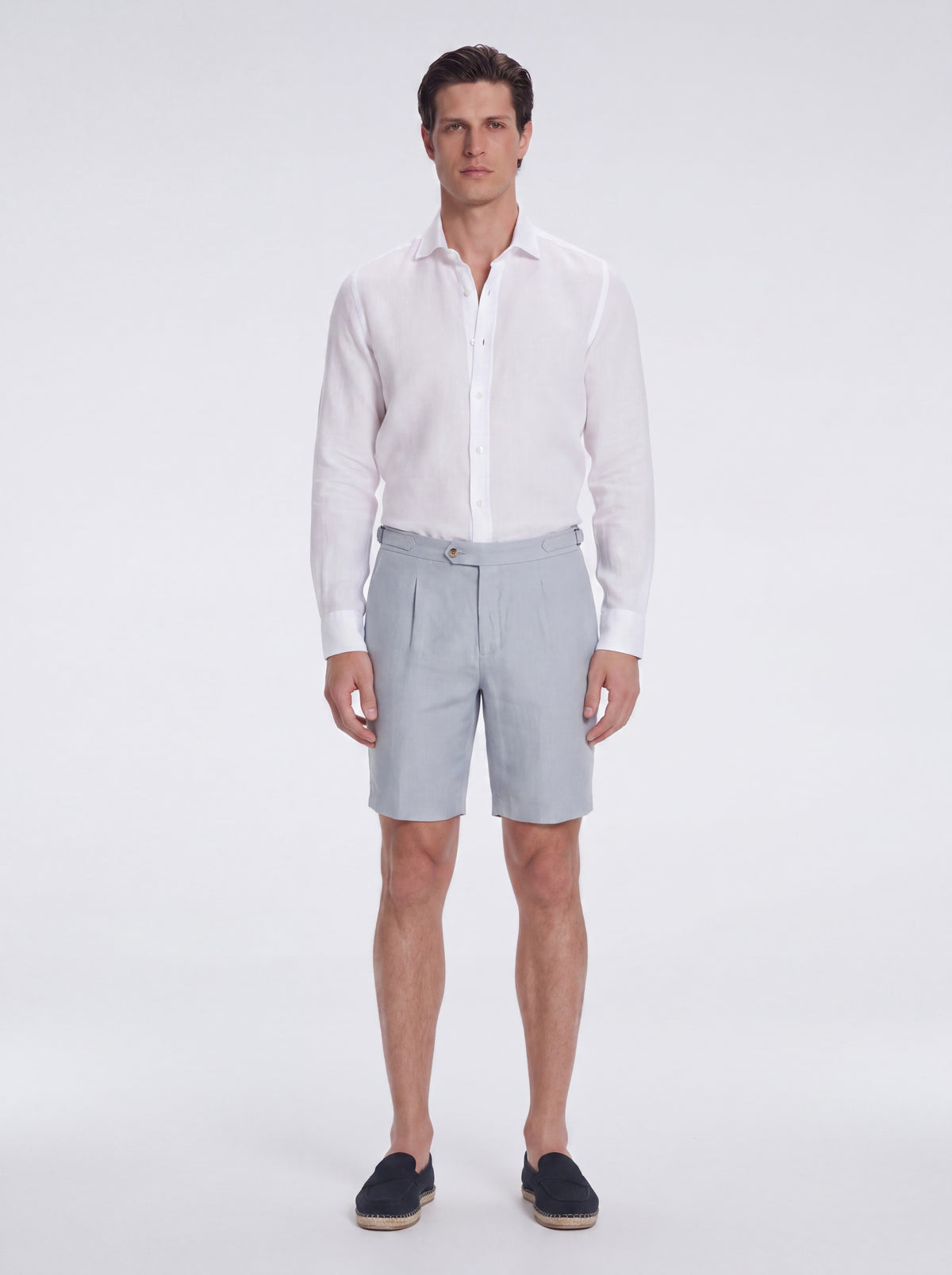 Marco Grey Linen Shorts | Moeva | Shirt | Each week unveils new pieces—luxury swimwear, fluid resort silhouettes, and elevated summer-to-evening essentials designed to carry you from coastal escapes to city nights.