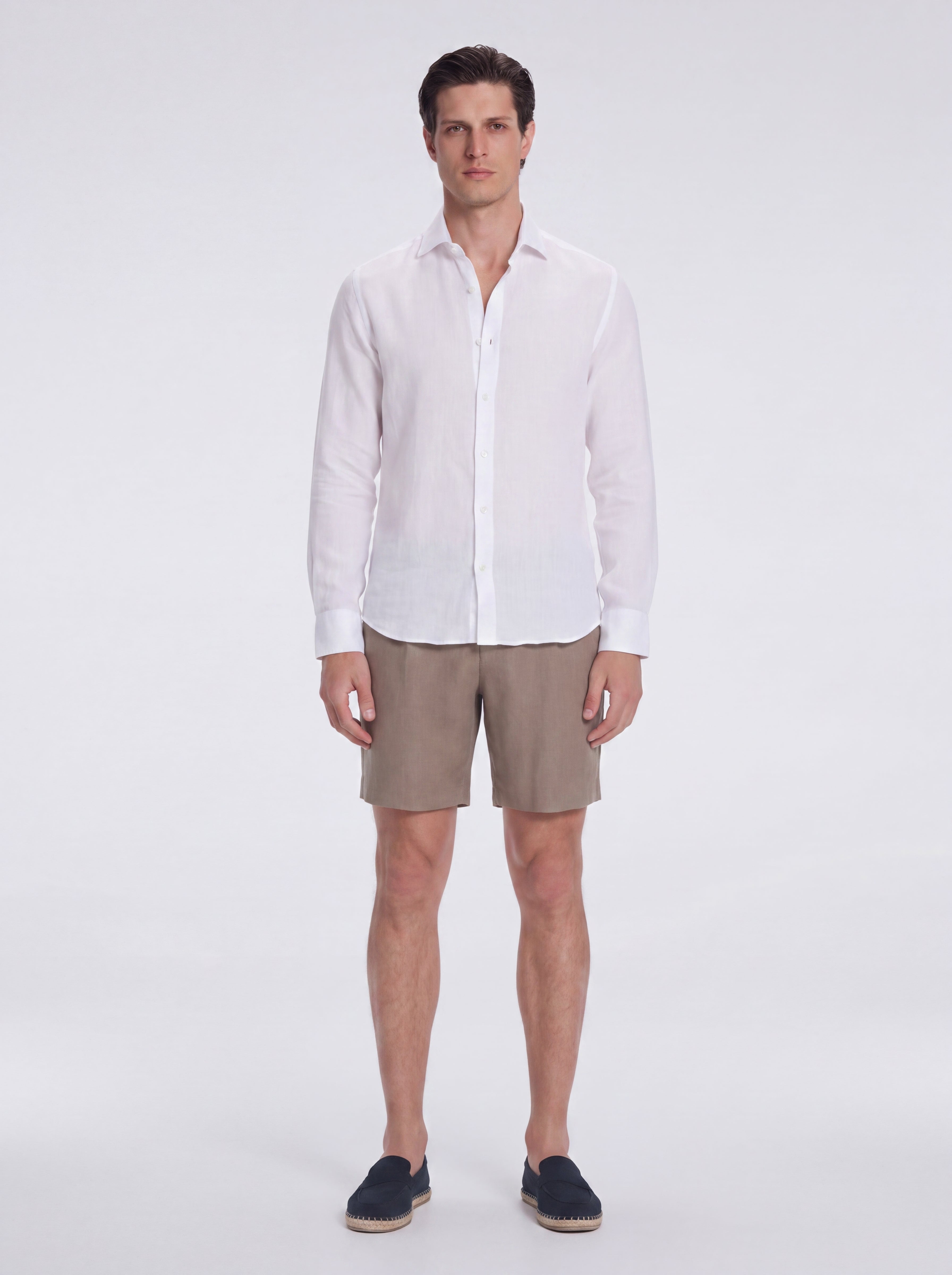 Marco Taupe Linen Shorts | Moeva | Shorts | Each week unveils new pieces—luxury swimwear, fluid resort silhouettes, and elevated summer-to-evening essentials designed to carry you from coastal escapes to city nights.