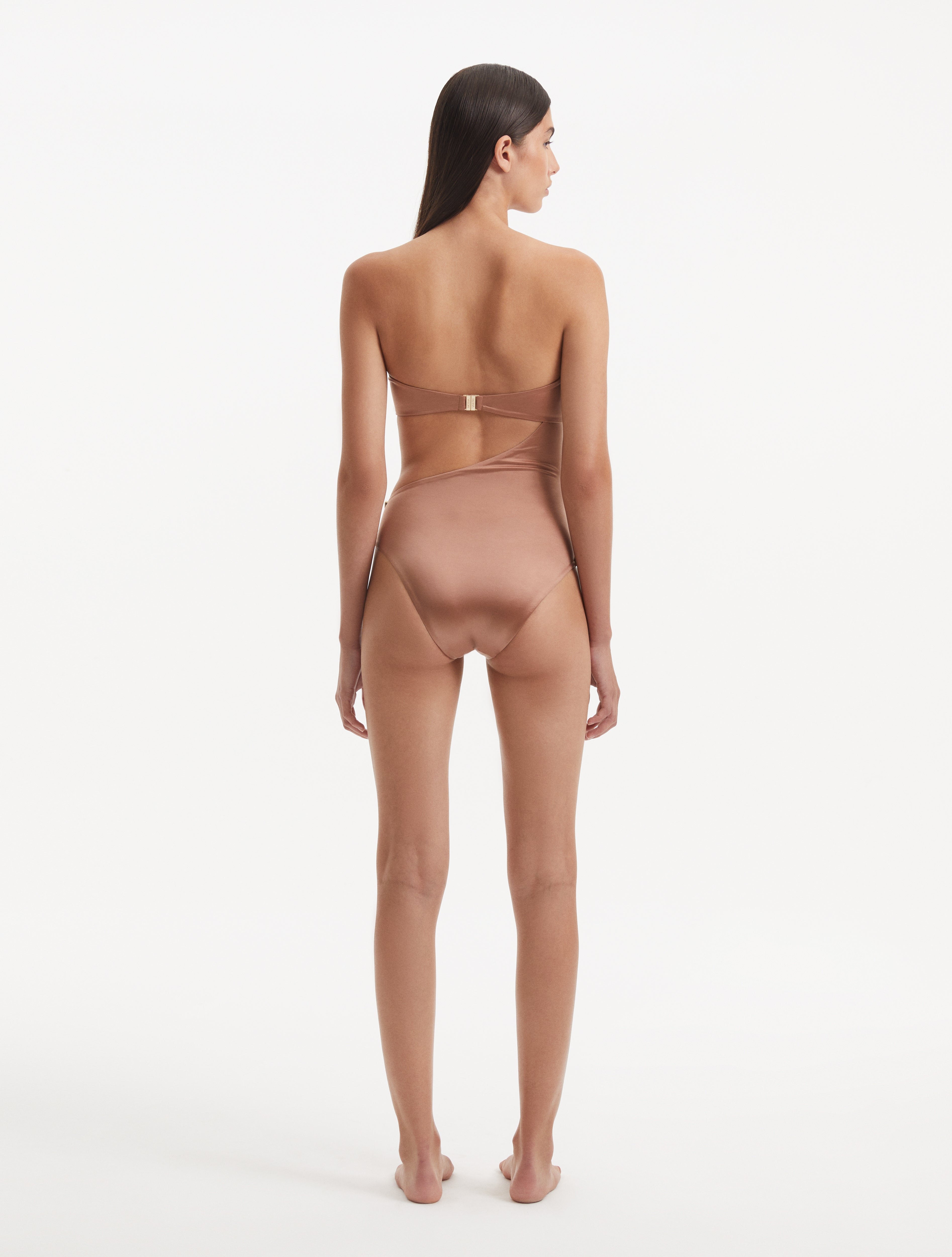 Marilla Brown Bandeau Satin Swimsuit | Moeva | Swimsuit | Each week unveils new pieces—luxury swimwear, fluid resort silhouettes, and elevated summer-to-evening essentials designed to carry you from coastal escapes to city nights.