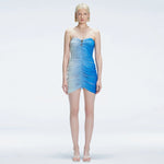 Marsiela Blue Optical Bandeau Draped Mini Dress | Moeva | Dress | Each week unveils new pieces—luxury swimwear, fluid resort silhouettes, and elevated summer-to-evening essentials designed to carry you from coastal escapes to city nights.