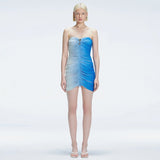 Marsiela Blue Optical Bandeau Draped Mini Dress | Moeva | Dress | Each week unveils new pieces—luxury swimwear, fluid resort silhouettes, and elevated summer-to-evening essentials designed to carry you from coastal escapes to city nights.