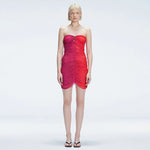 Marsiela Pink Optical Bandeau Draped Mini Dress | Moeva | Dress | Each week unveils new pieces—luxury swimwear, fluid resort silhouettes, and elevated summer-to-evening essentials designed to carry you from coastal escapes to city nights.