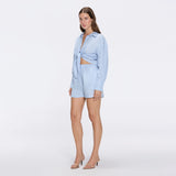 Hanson Blue Long Sleeve Linen Tie Front Shirt