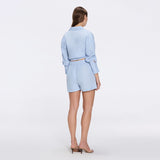 Hanson Blue Long Sleeve Linen Tie Front Shirt
