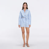 Hanson Blue Long Sleeve Linen Tie Front Shirt
