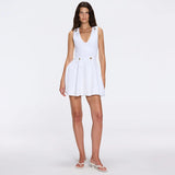 Meditara White Knit Mini Dress with Flared Skirt and Gold Button Details | Moeva | Dress | Each week unveils new pieces—luxury swimwear, fluid resort silhouettes, and elevated summer-to-evening essentials designed to carry you from coastal escapes to city nights.