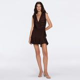 Menton Brown Metallic Sheer Knit V neck Mini Dress | Moeva | Dress | Each week unveils new pieces—luxury swimwear, fluid resort silhouettes, and elevated summer-to-evening essentials designed to carry you from coastal escapes to city nights.
