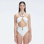Meredith White Halter High Waist Satin Bikini Set | Moeva | Bikini Set | Each week unveils new pieces—luxury swimwear, fluid resort silhouettes, and elevated summer-to-evening essentials designed to carry you from coastal escapes to city nights.