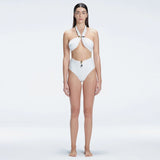 Meredith White Halter High Waist Satin Bikini Set | Moeva | Bikini Set | Each week unveils new pieces—luxury swimwear, fluid resort silhouettes, and elevated summer-to-evening essentials designed to carry you from coastal escapes to city nights.