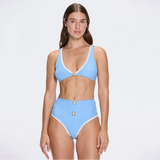 Merrin Baby Blue-White V Neck Textured Bikini Top | Moeva | Bikini Top | Each week unveils new pieces—luxury swimwear, fluid resort silhouettes, and elevated summer-to-evening essentials designed to carry you from coastal escapes to city nights.