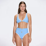 Merrin Blue-White V Neck High Waist Textured Bikini Set | Moeva | Bikini Sets | Each week unveils new pieces—luxury swimwear, fluid resort silhouettes, and elevated summer-to-evening essentials designed to carry you from coastal escapes to city nights.
