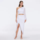 Alani White Fringe Detail Asymmetric Slit Midi Skirt | Moeva | RTW Skirts | Each week unveils new pieces—luxury swimwear, fluid resort silhouettes, and elevated summer-to-evening essentials designed to carry you from coastal escapes to city nights.